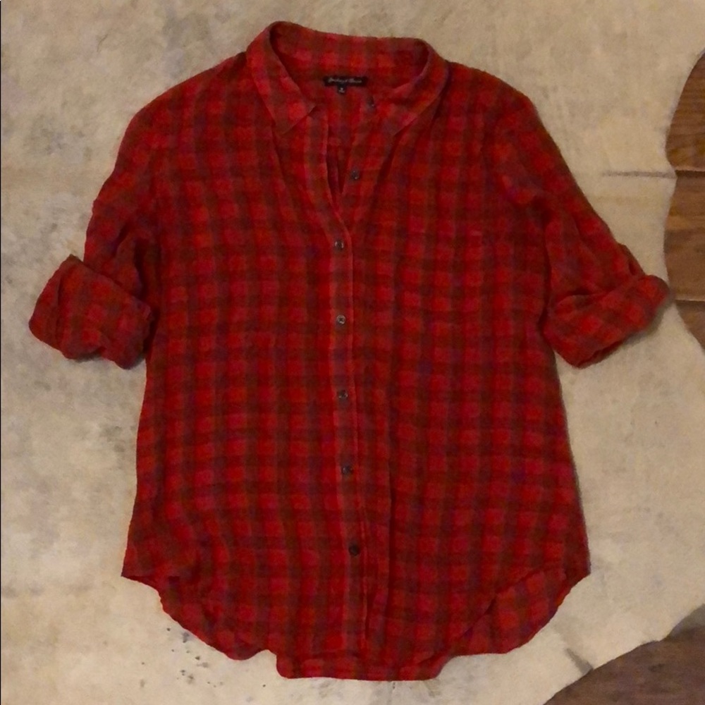 Madewell Broadway and Broom Red Check blouse